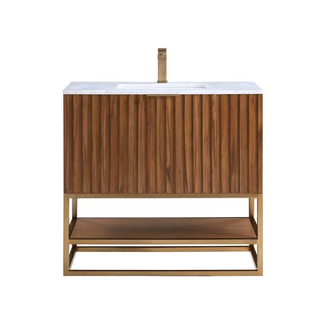 Bemma Terra 36" Single Bathroom Vanity Set Walnut with Satin Brass Trim by Bemma