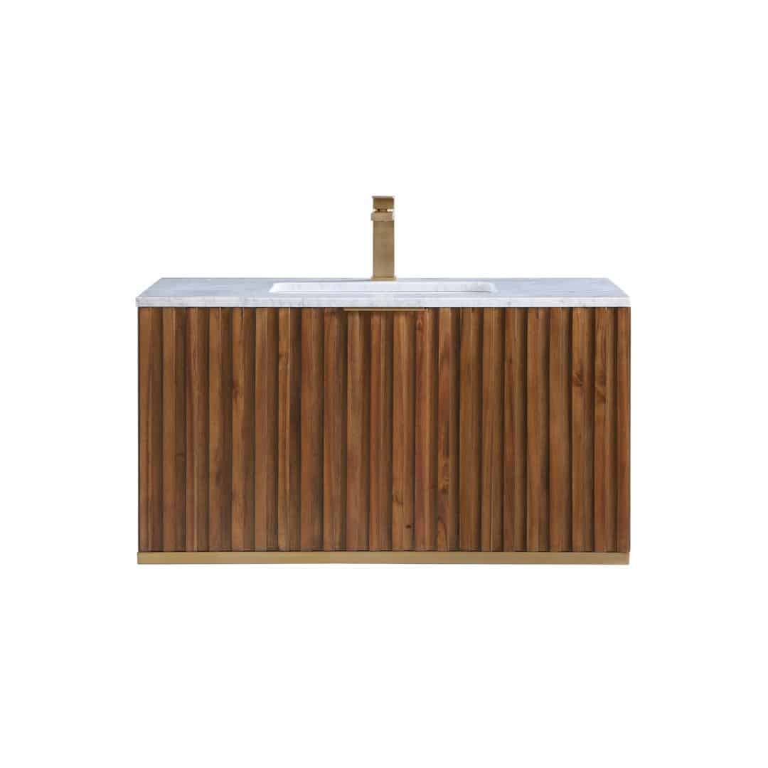 Bemma Terra 36" Wall-Mounted Single Bathroom Vanity Set Walnut with Satin Brass Trim by Bemma