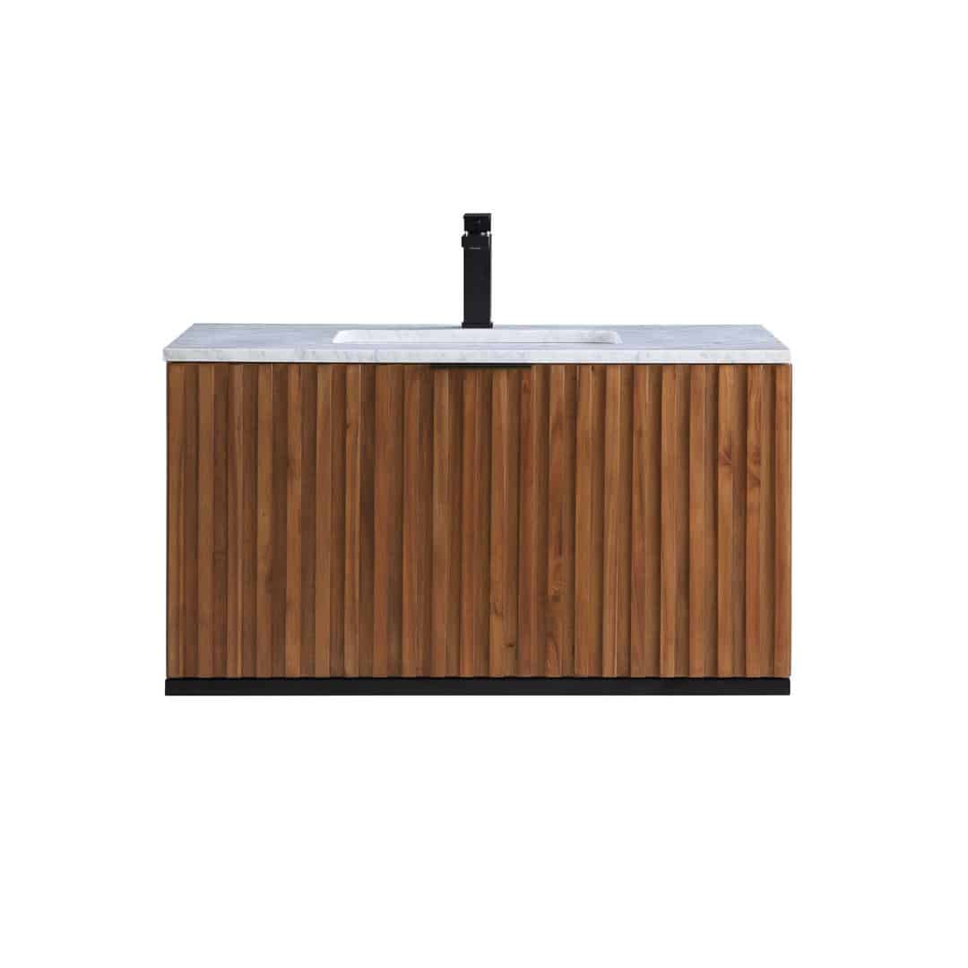 Bemma Terra 36" Wall-Mounted Single Bathroom Vanity Set Walnut with Matte Black