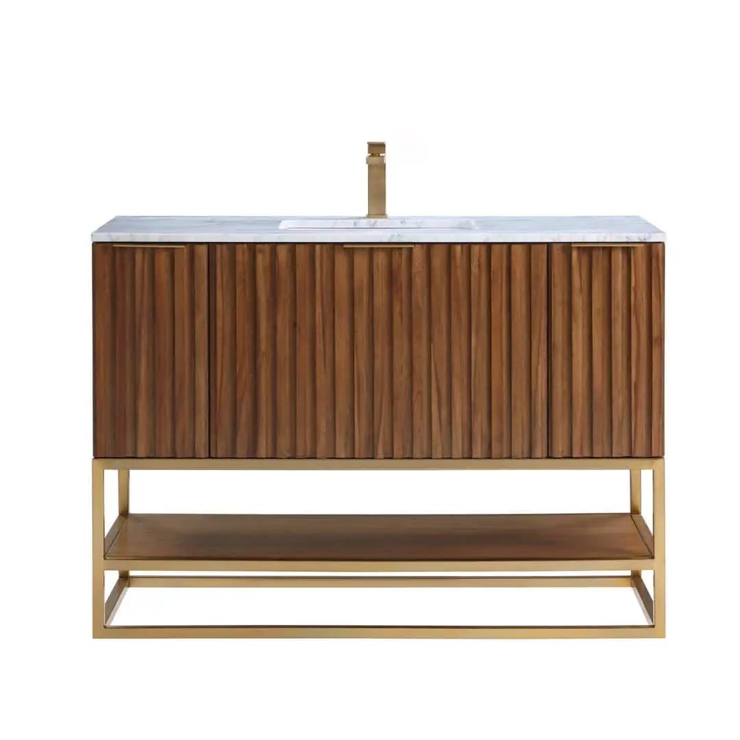 Bemma Terra 48" Single Bathroom Vanity Set Walnut with Satin Brass Trim by Bemma