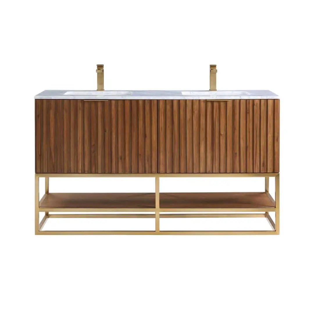 Bemma Terra 60" Double Bathroom Vanity Set Walnut with Satin Brass Trim by Bemma
