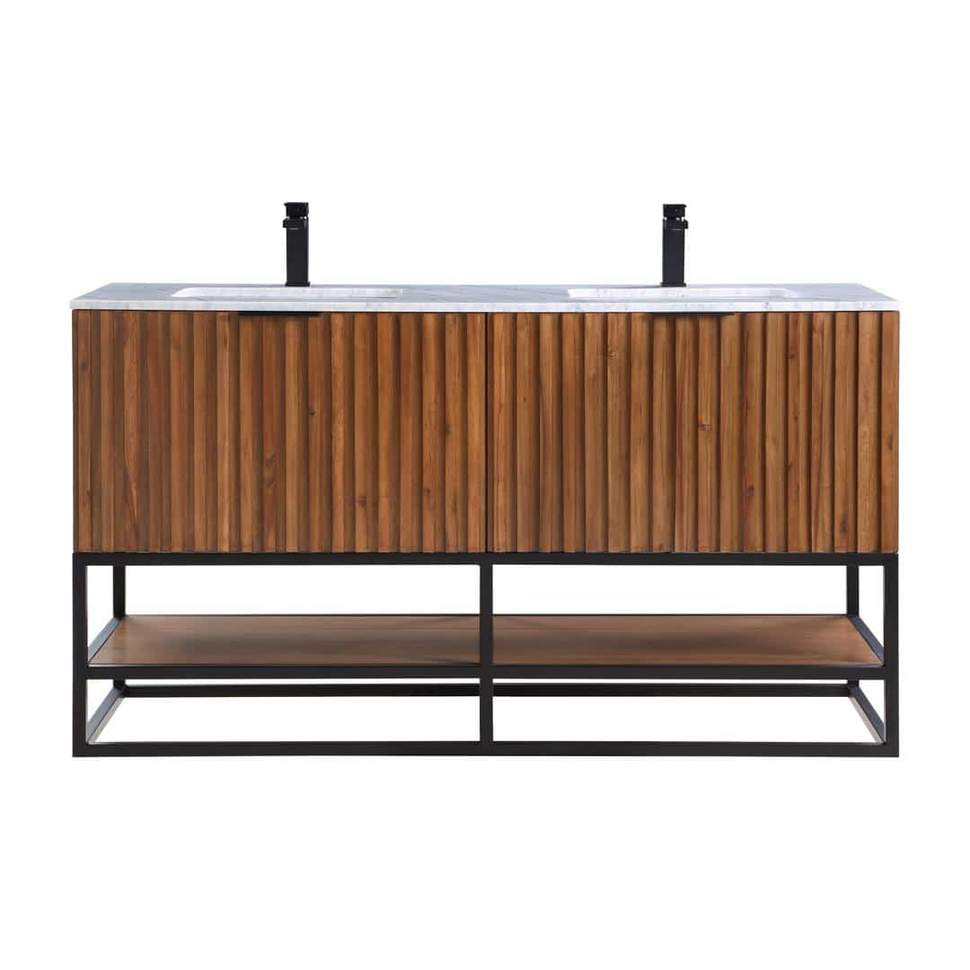 Bemma Terra 60" Double Bathroom Vanity Set Walnut with Matte Black