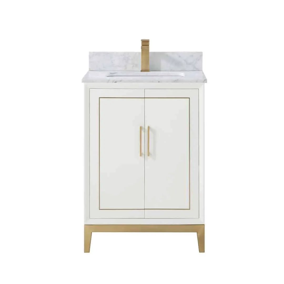 Bemma Gracie 24" Single Bathroom Vanity Set Satin White with Satin Brass Trim by Bemma