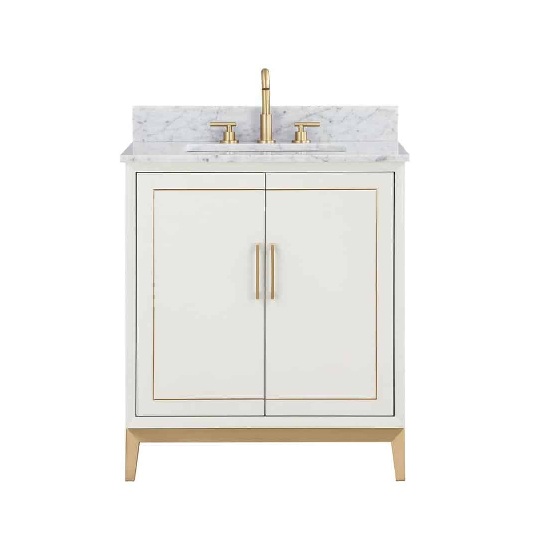 Bemma Gracie 30" Single Bathroom Vanity Set Satin White with Satin Brass Trim