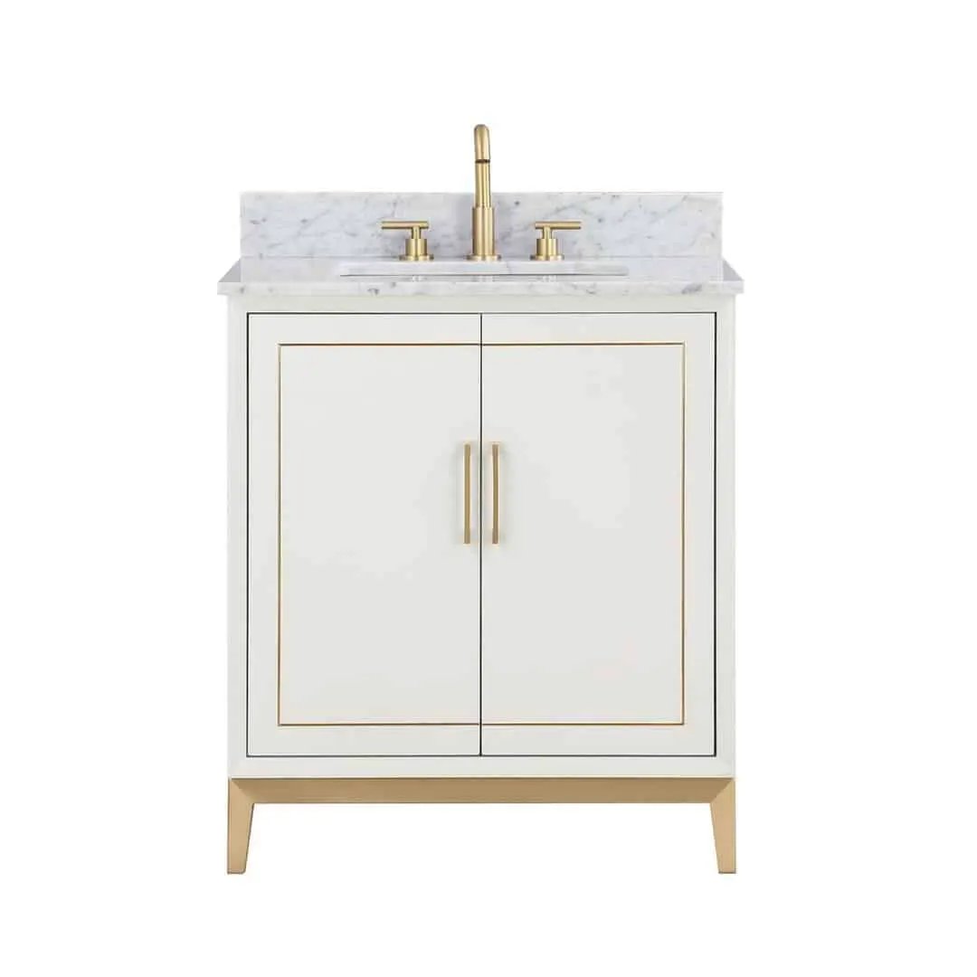 Bemma Gracie 30" Single Bathroom Vanity Set Satin White with Satin Brass Trim by Bemma