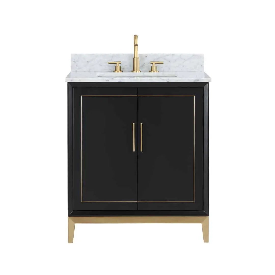 Bemma Gracie 30" Single Bathroom Vanity Set Midnight Black with Satin Brass Trim by Bemma