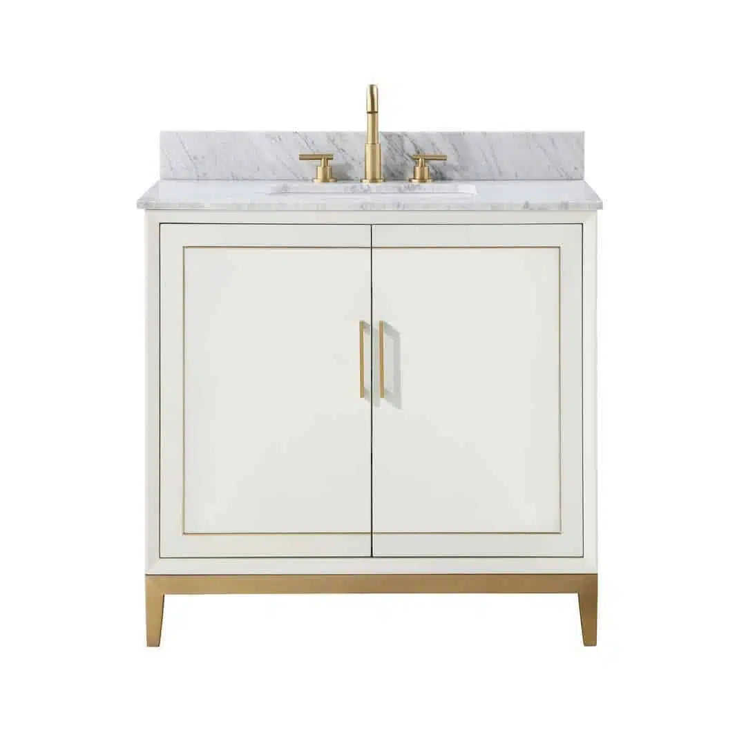 Bemma Gracie 36" Single Bathroom Vanity Set Satin White with Satin Brass Trim
