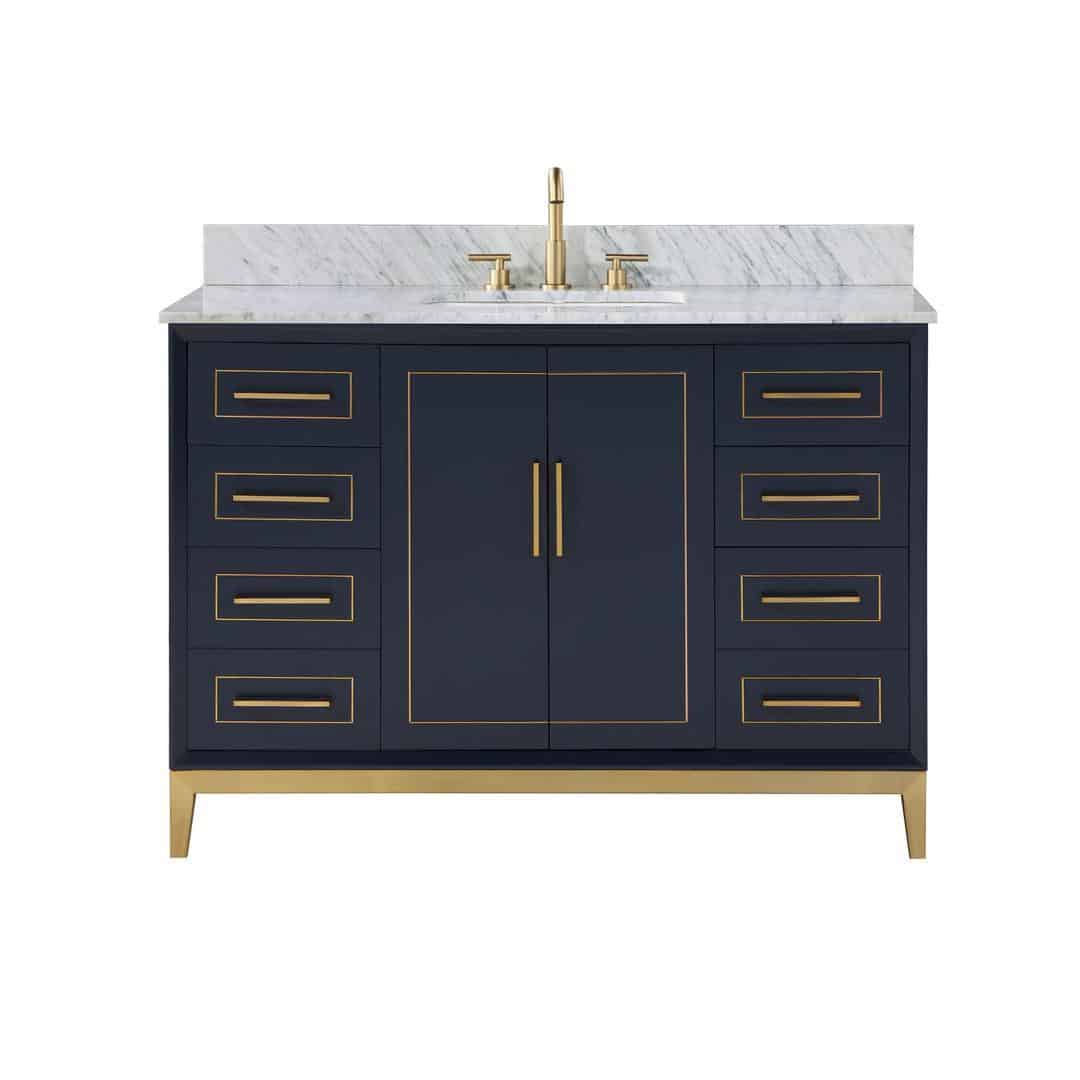 Bemma Gracie 48" Single Bathroom Vanity Set Pacific Blue with Satin Brass Trim