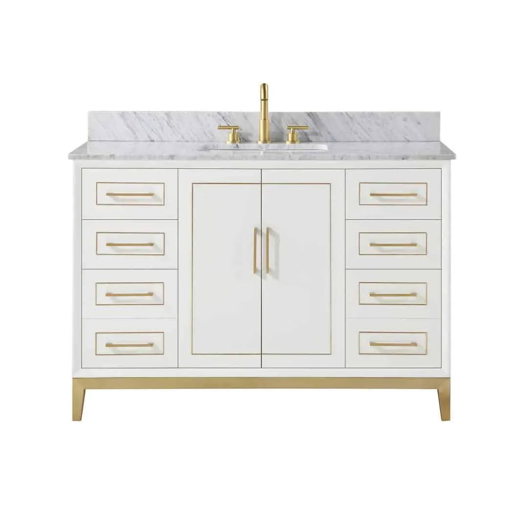 Bemma Gracie 48" Single Bathroom Vanity Set Satin White with Satin Brass Trim by Bemma