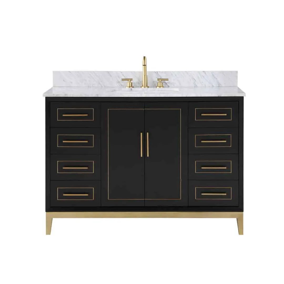 Bemma Gracie 48" Single Bathroom Vanity Set Midnight Black with Satin Brass Trim by Bemma