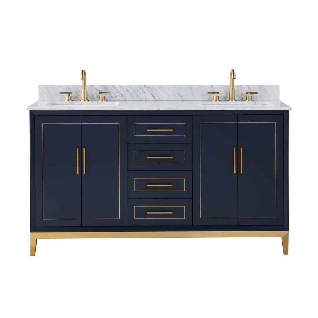 Bemma Gracie 60" Double Bathroom Vanity Set Pacific Blue with Satin Brass Trim