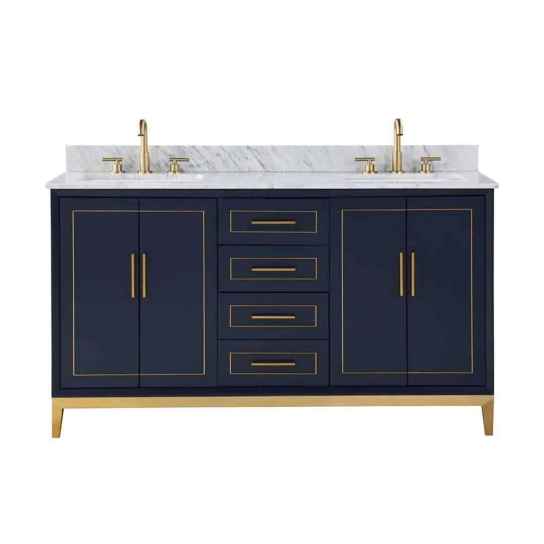 Bemma Gracie 60" Double Bathroom Vanity Set Pacific Blue with Satin Brass Trim by Bemma