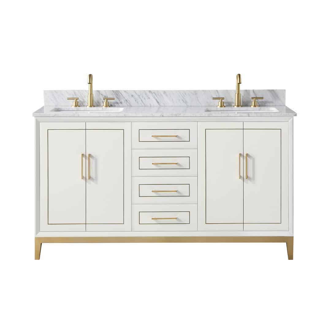Bemma Gracie 60" Double Bathroom Vanity Set Satin White with Satin Brass Trim