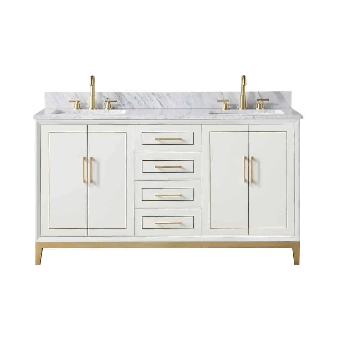 Bemma Gracie 60" Double Bathroom Vanity Set Satin White with Satin Brass Trim by Bemma