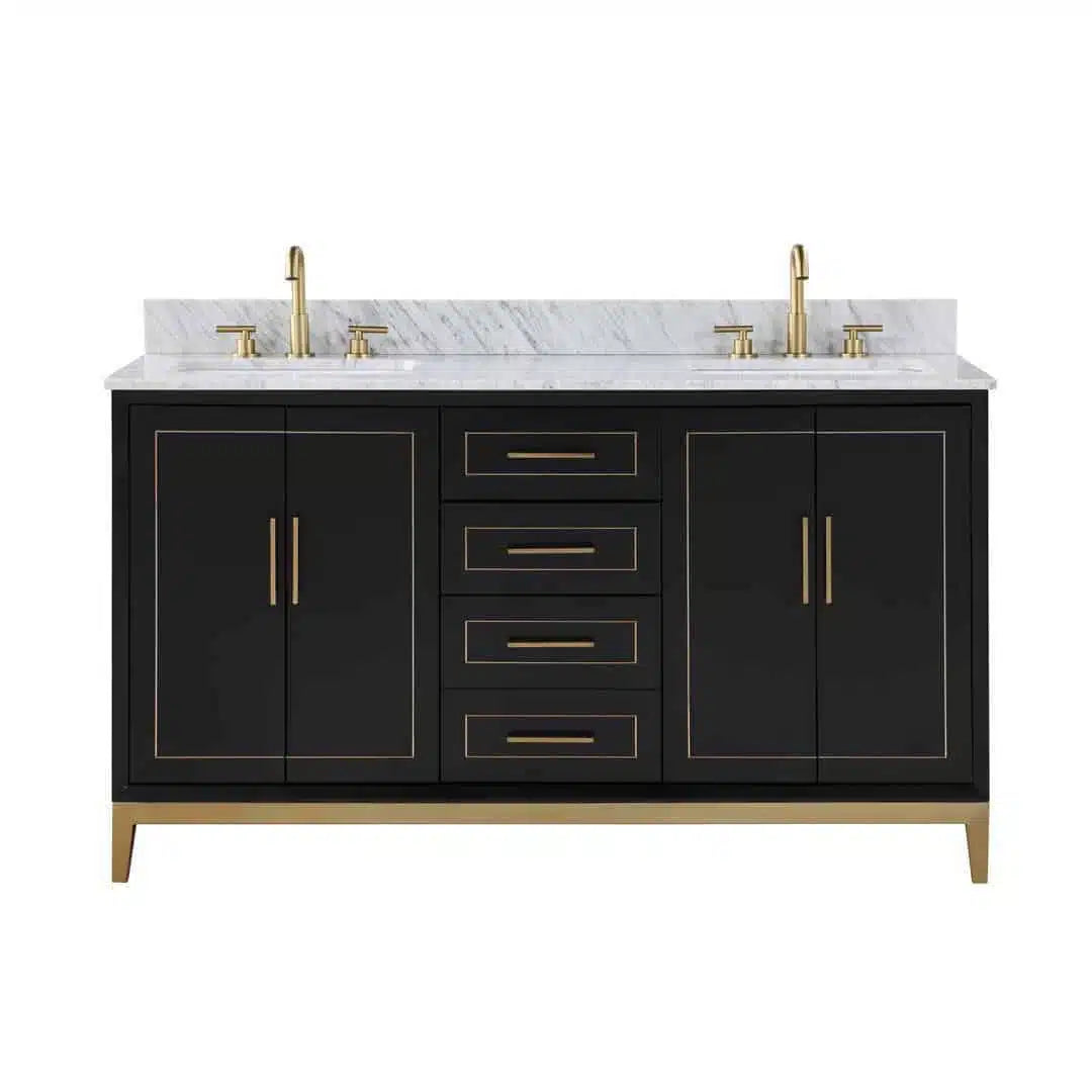 Bemma Gracie 60" Double Bathroom Vanity Set Midnight Black with Satin Brass Trim