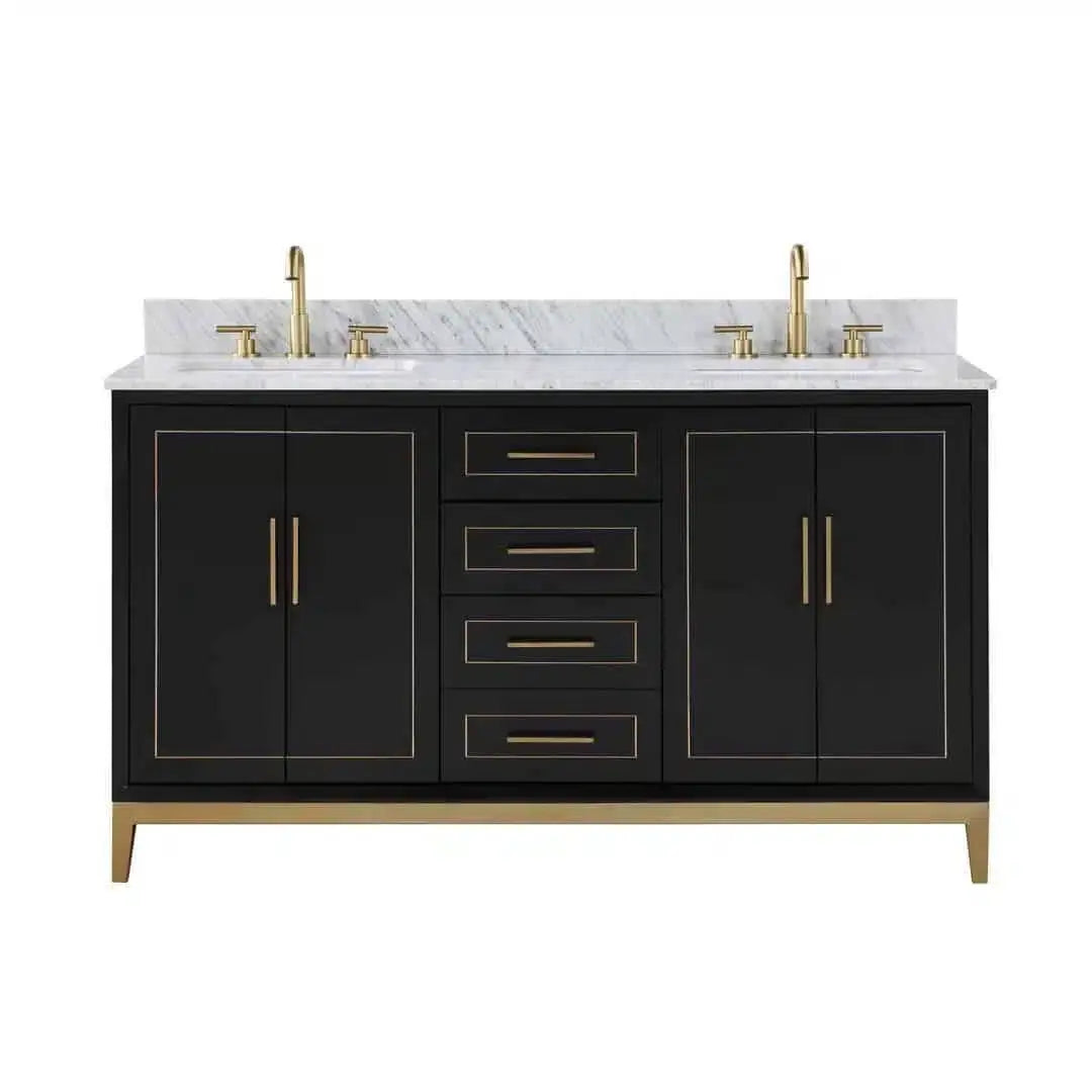 Bemma Gracie 60" Double Bathroom Vanity Set Midnight Black with Satin Brass Trim by Bemma