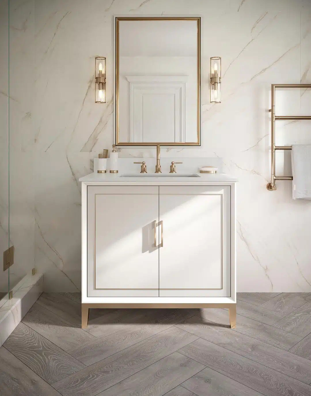 white quartz vanity