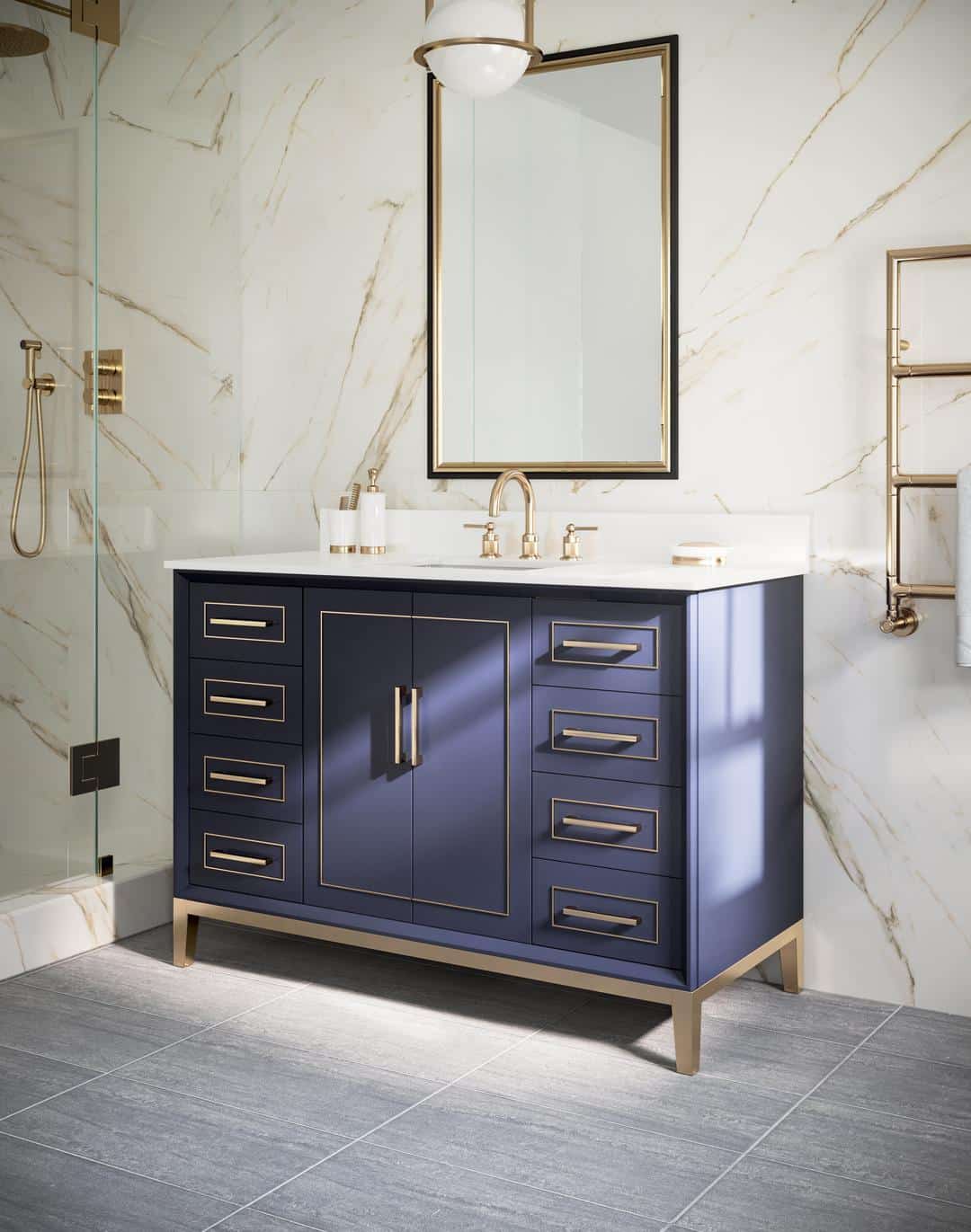 white quartz vanity