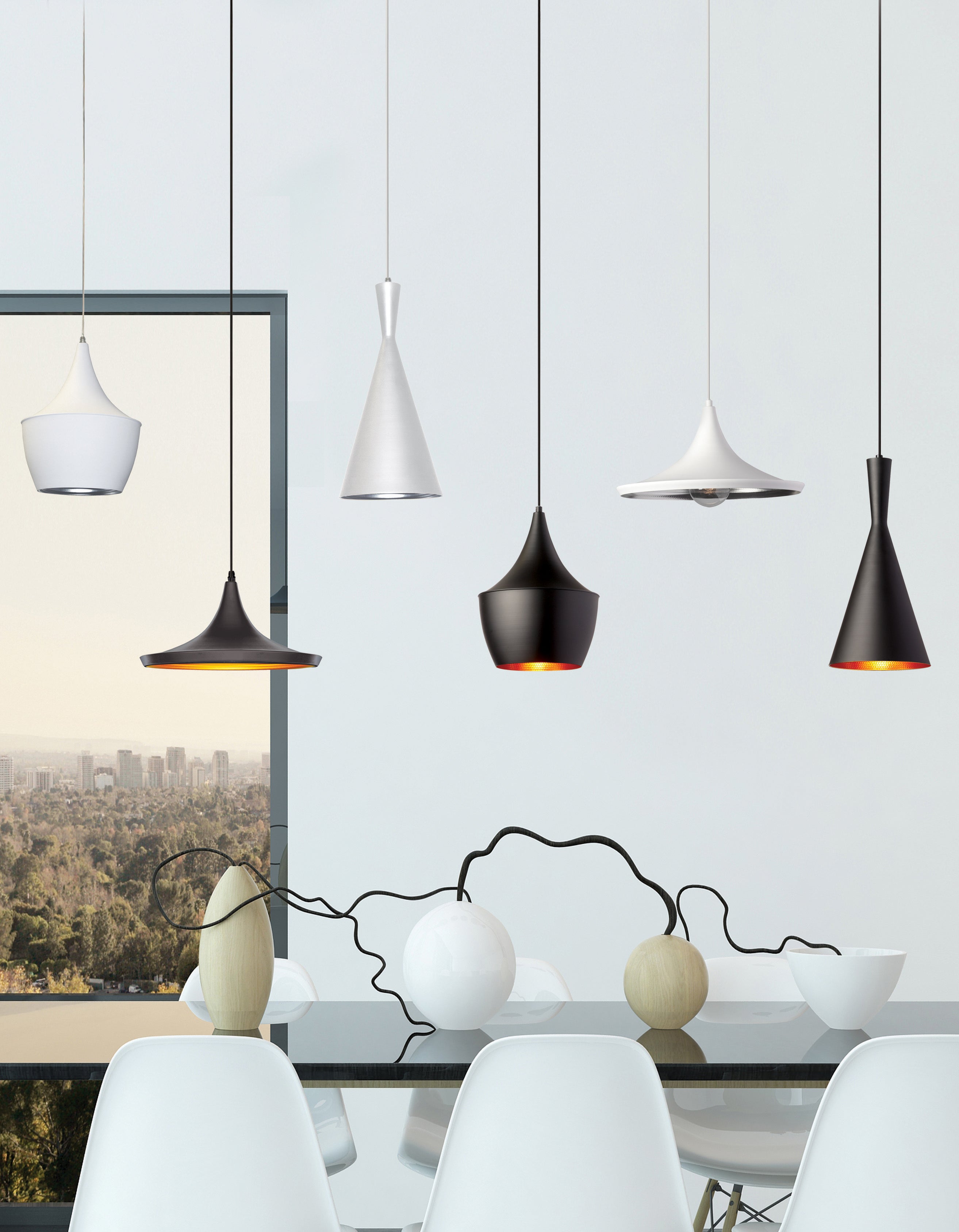 black with gold pebbled interior pendants