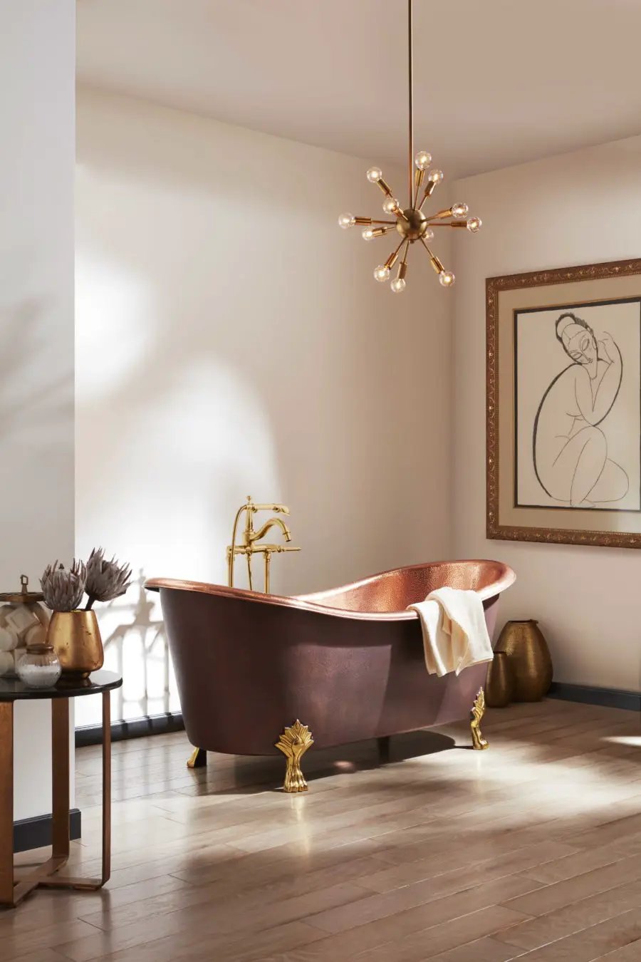 antique copper exterior rose gold interior hammered tub