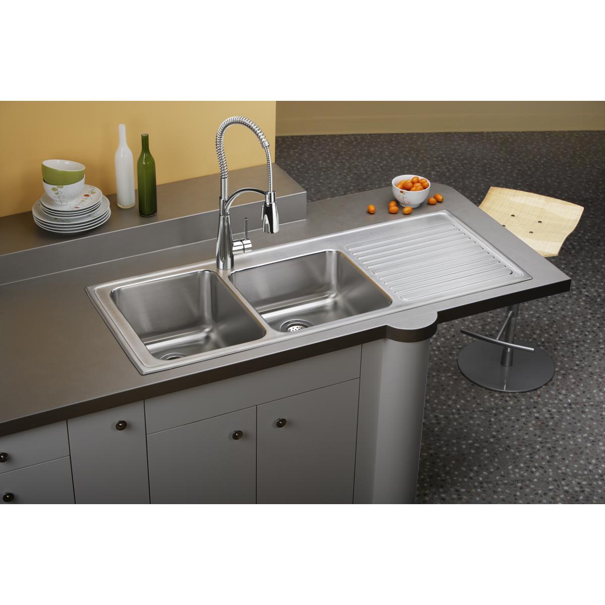 lustrous satin double bowl drop-in sink