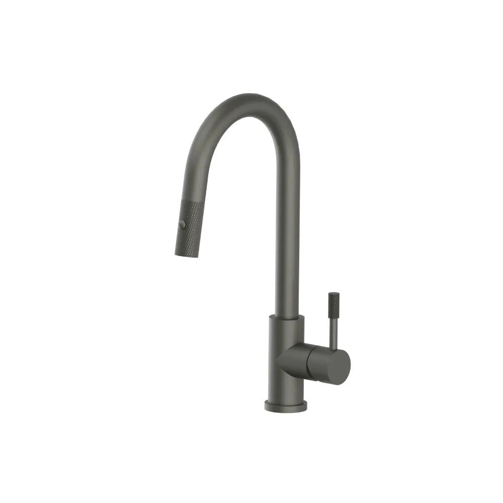 Flusso Vasco - Dual Spray Stainless Steel Kitchen Faucet with Pull Out and Knurling by Flusso