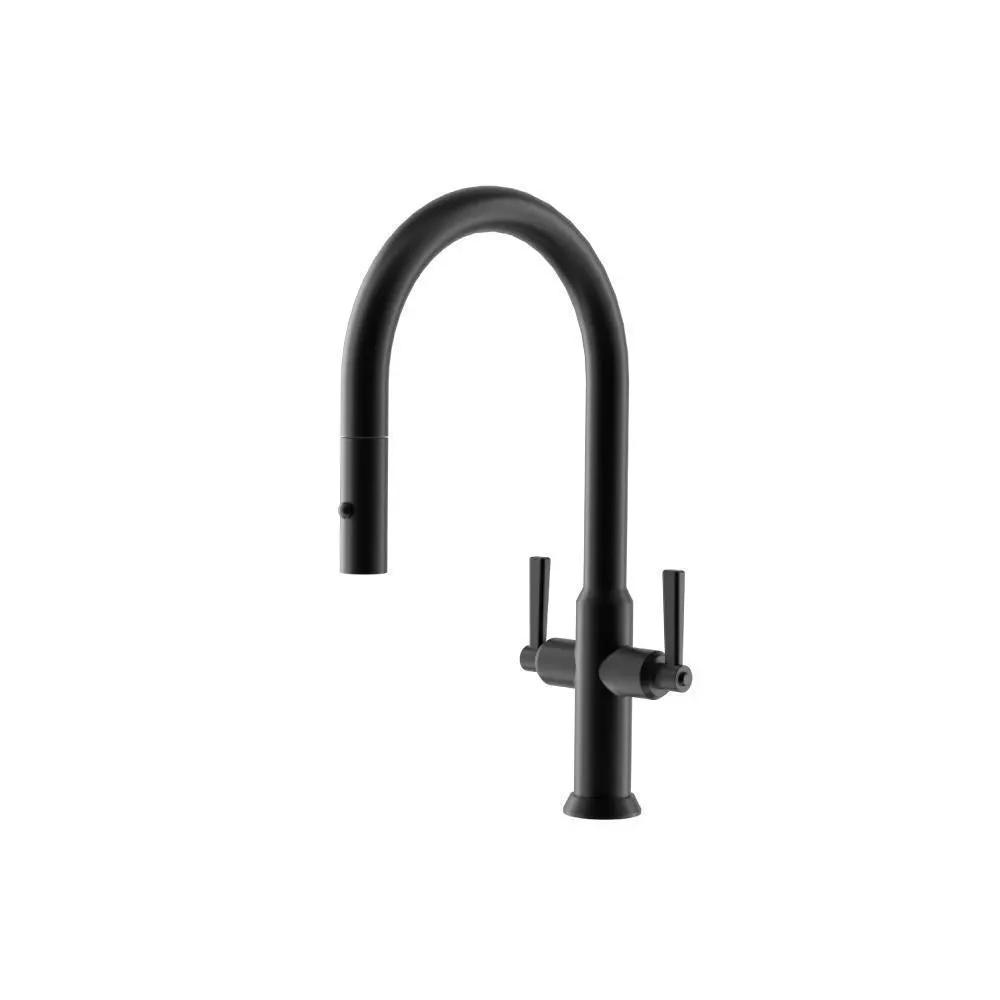 Flusso Velox - Dual Spray Stainless Steel Two Handle Kitchen Faucet with Pull Out by Flusso