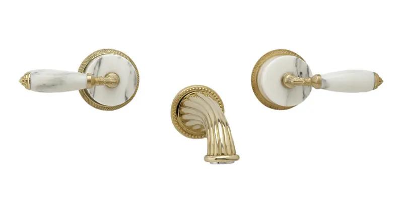 polished brass wall tub set