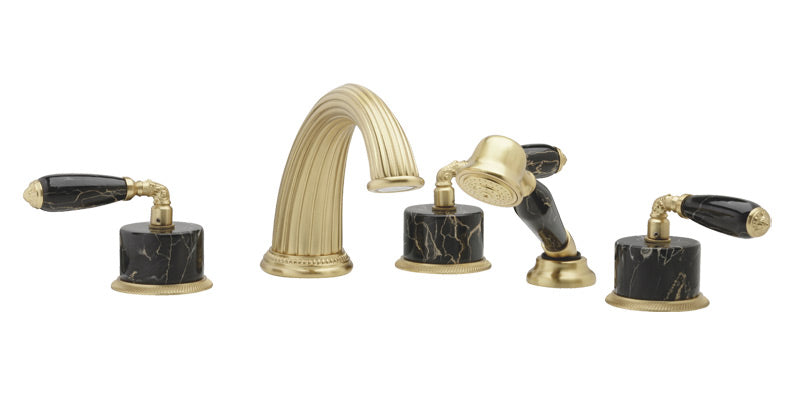 satin brass deck tub set