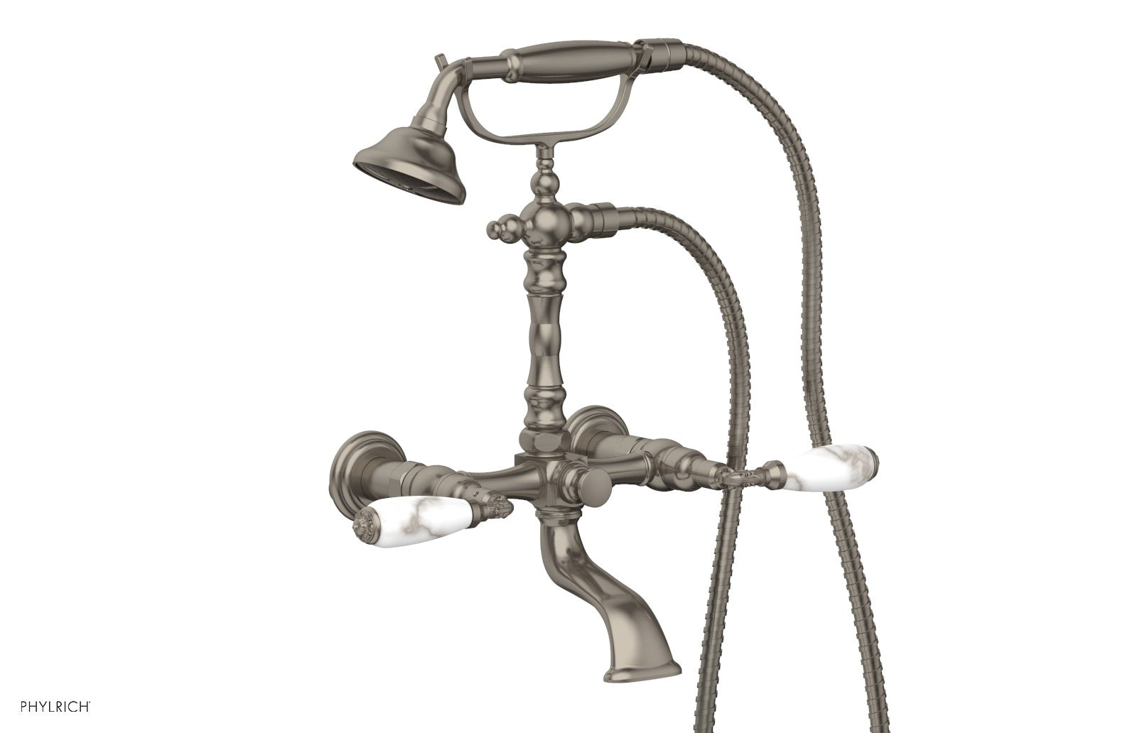 Phylrich VALENCIA Exposed Tub & Hand Shower - White Marble Lever Handle