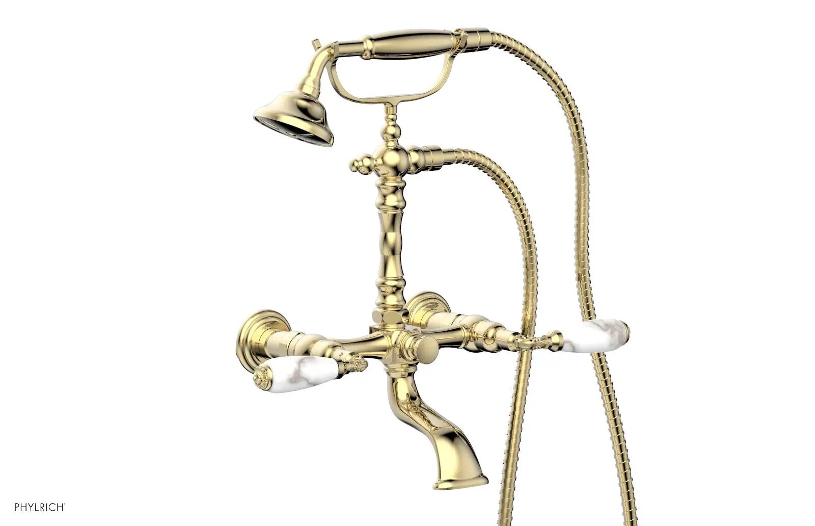 Phylrich VALENCIA Exposed Tub & Hand Shower - White Marble Lever Handle by Phylrich