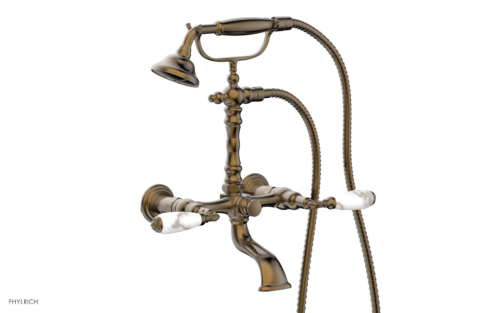 Phylrich VALENCIA Exposed Tub & Hand Shower - White Marble Lever Handle