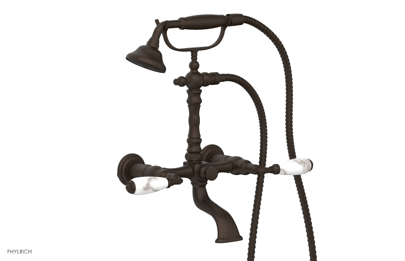 Phylrich VALENCIA Exposed Tub & Hand Shower - White Marble Lever Handle