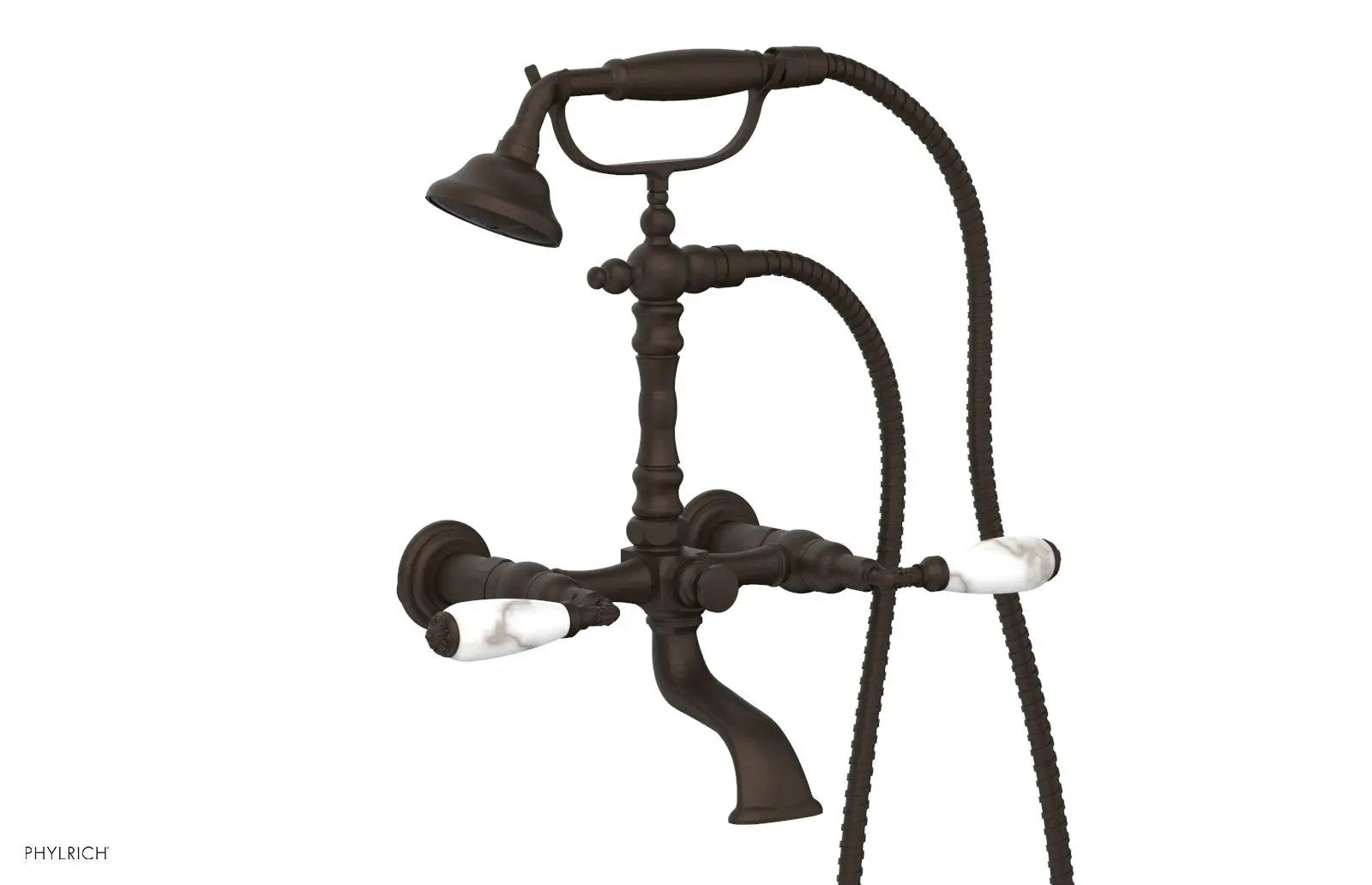 Phylrich VALENCIA Exposed Tub & Hand Shower - White Marble Lever Handle by Phylrich
