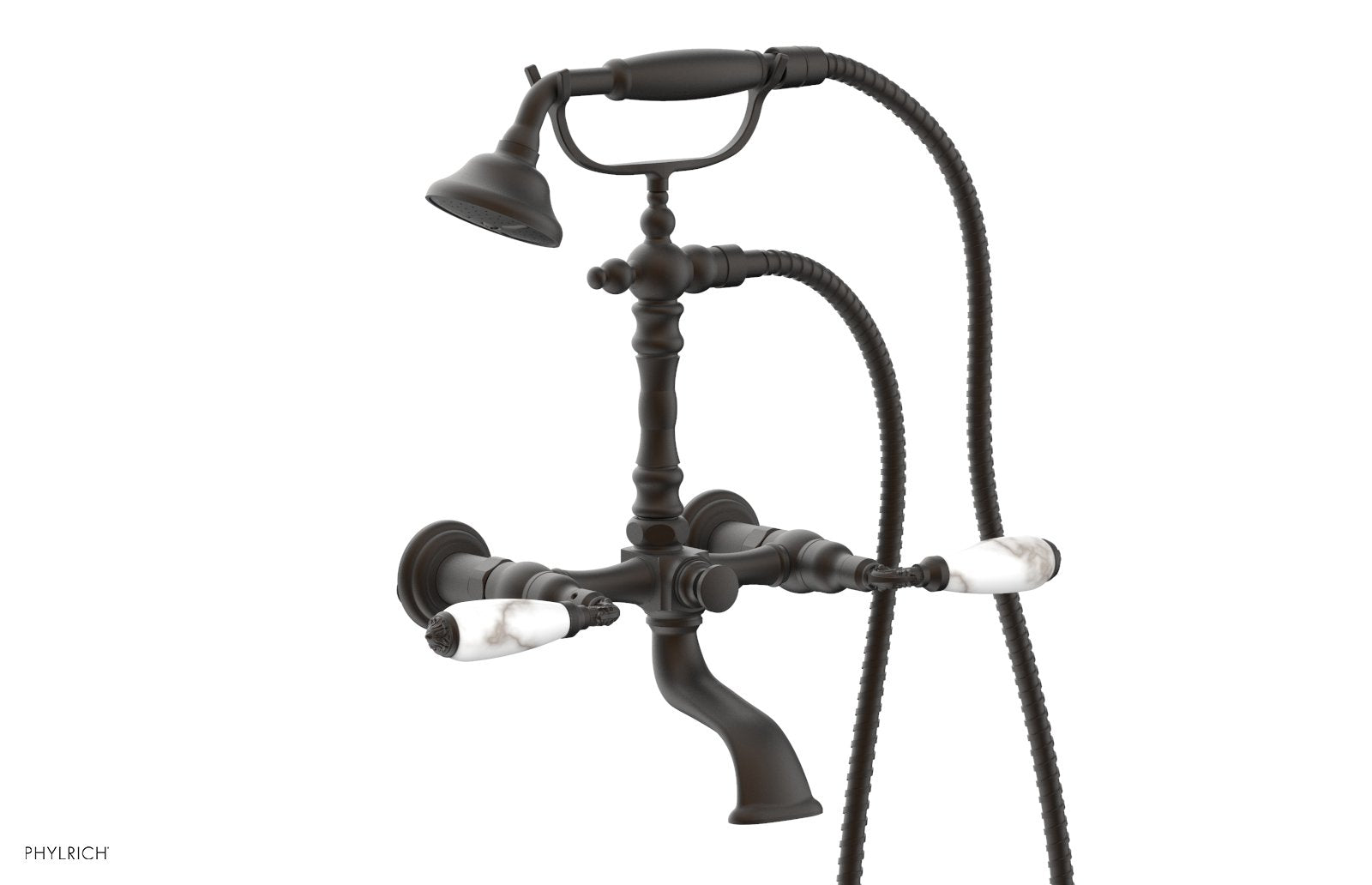 Phylrich VALENCIA Exposed Tub & Hand Shower - White Marble Lever Handle