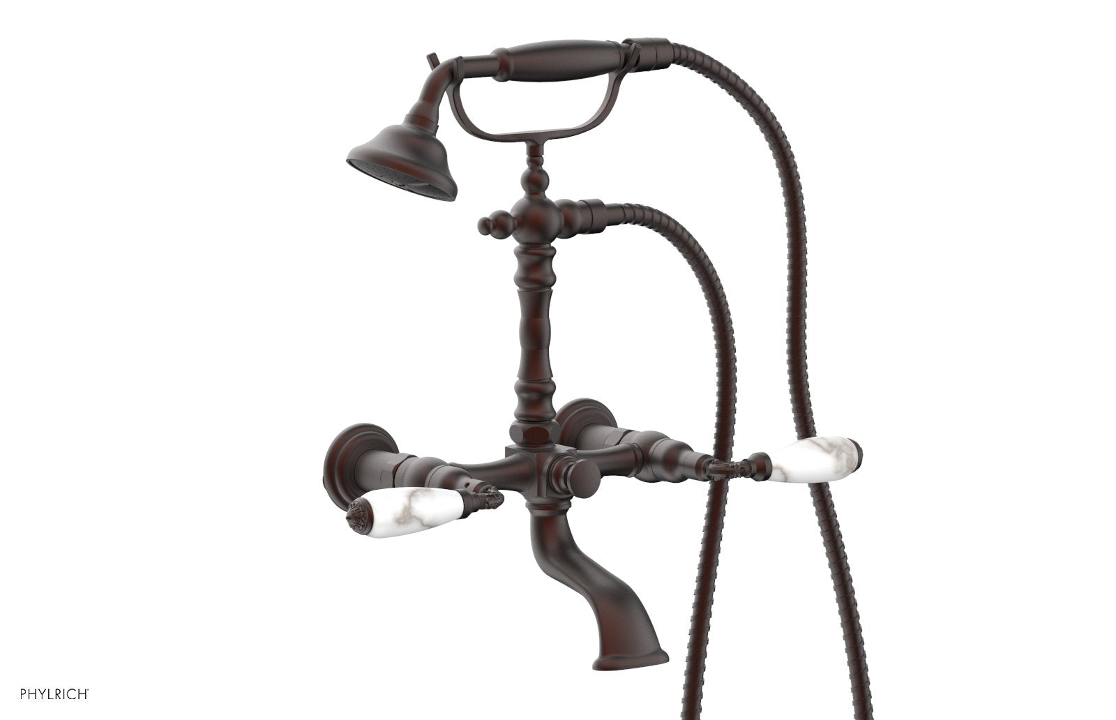 Phylrich VALENCIA Exposed Tub & Hand Shower - White Marble Lever Handle