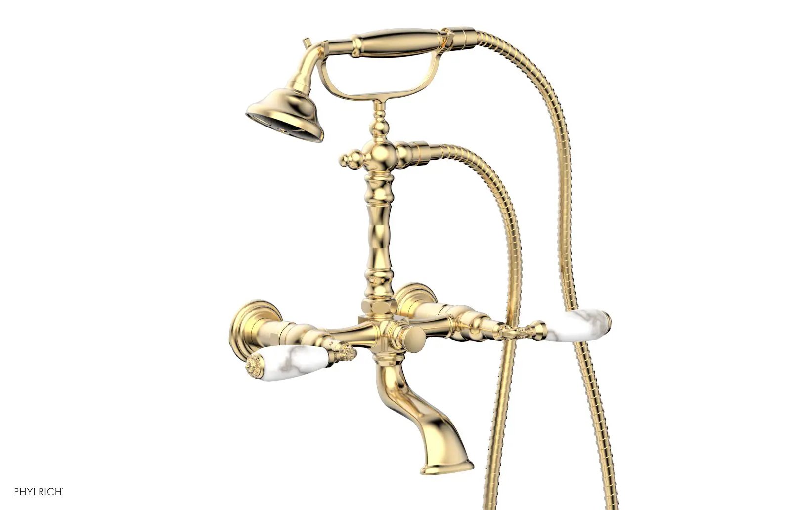 Phylrich VALENCIA Exposed Tub & Hand Shower - White Marble Lever Handle by Phylrich