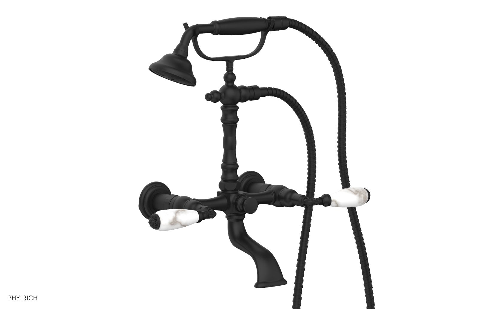 Phylrich VALENCIA Exposed Tub & Hand Shower - White Marble Lever Handle