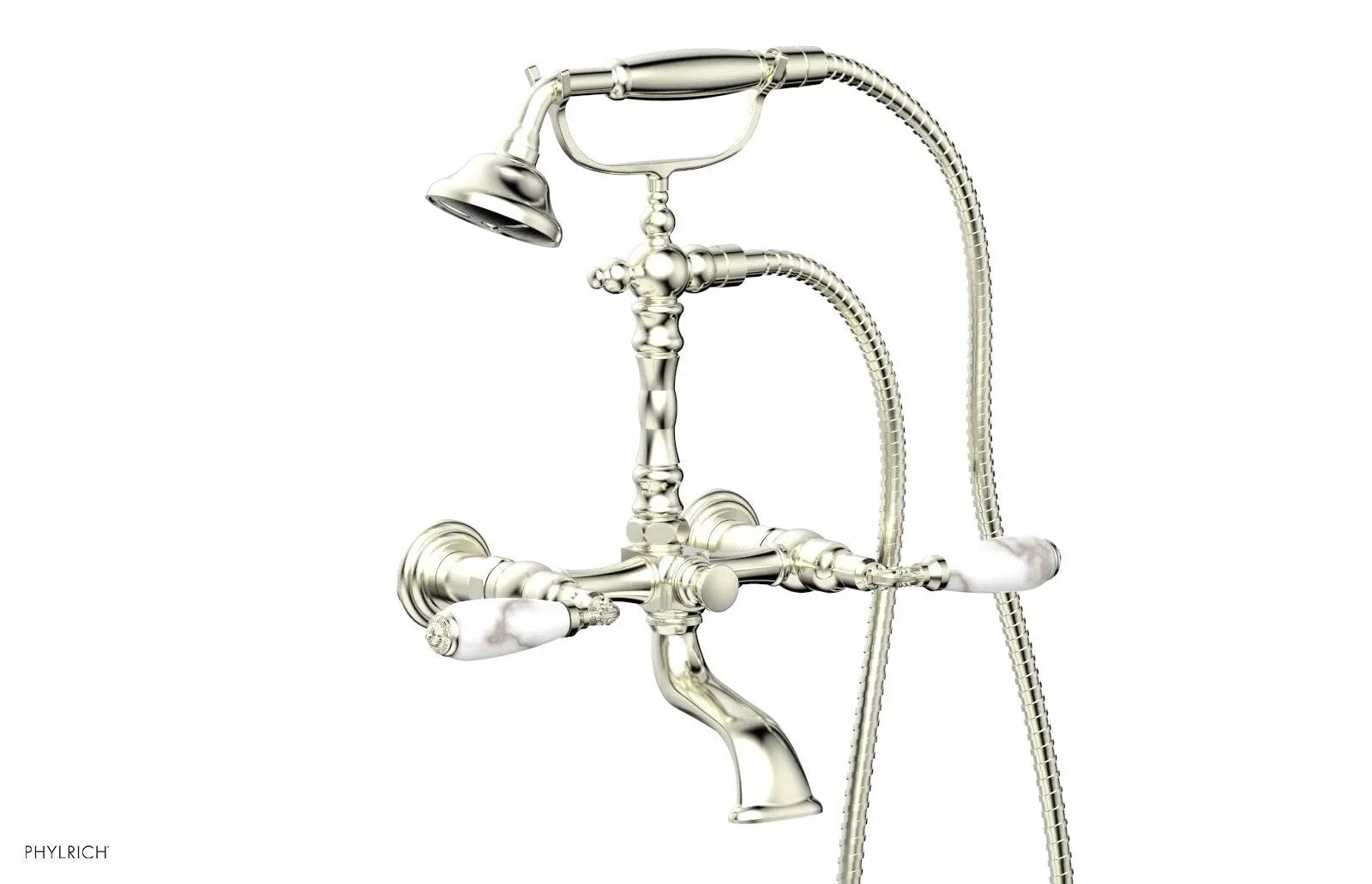Phylrich VALENCIA Exposed Tub & Hand Shower - White Marble Lever Handle by Phylrich