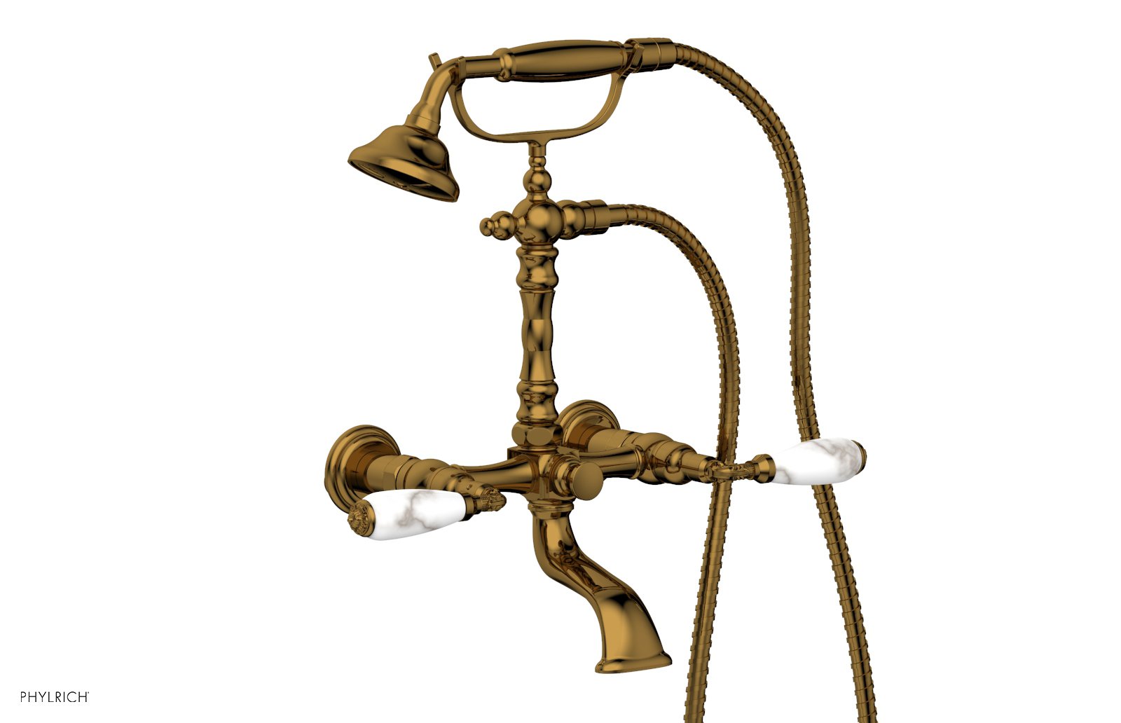 Phylrich VALENCIA Exposed Tub & Hand Shower - White Marble Lever Handle