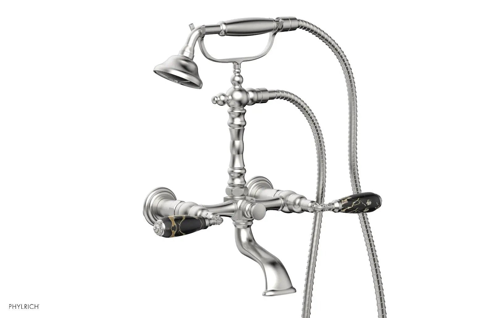 Phylrich VALENCIA Exposed Tub & Hand Shower - Black Marble Lever Handle by Phylrich