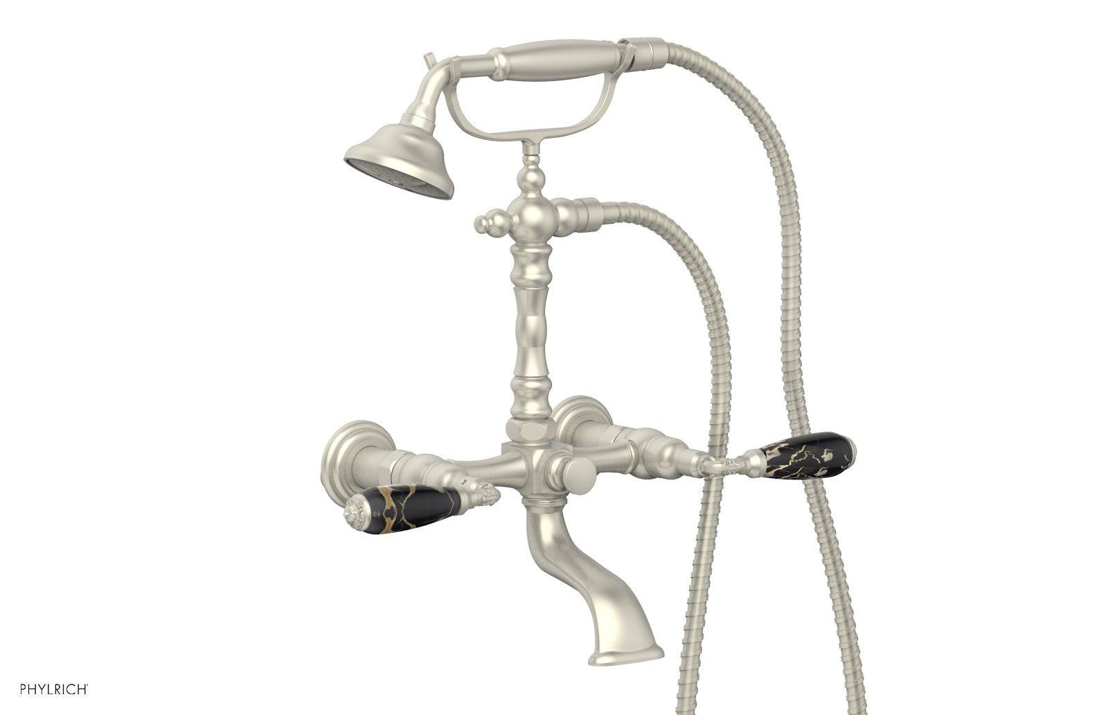 Phylrich VALENCIA Exposed Tub & Hand Shower - Black Marble Lever Handle