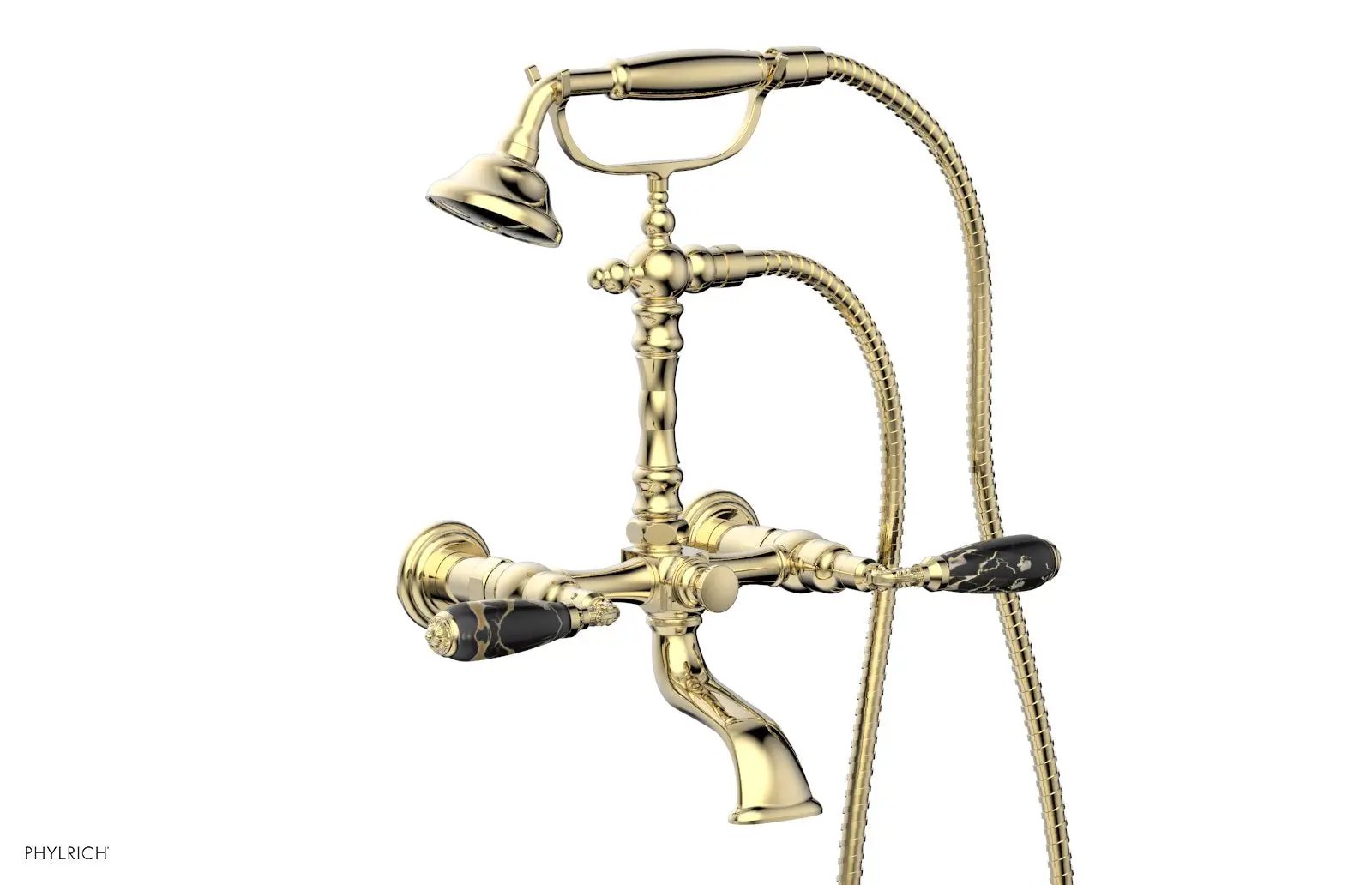 Phylrich VALENCIA Exposed Tub & Hand Shower - Black Marble Lever Handle by Phylrich