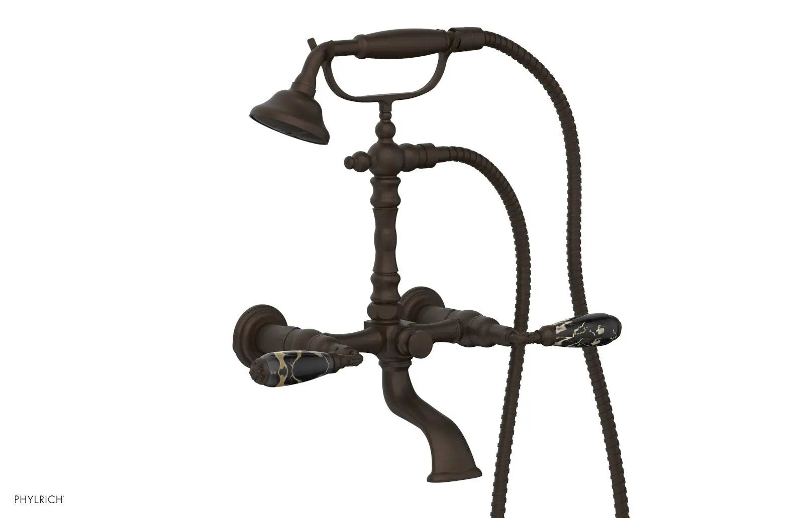 Phylrich VALENCIA Exposed Tub & Hand Shower - Black Marble Lever Handle by Phylrich