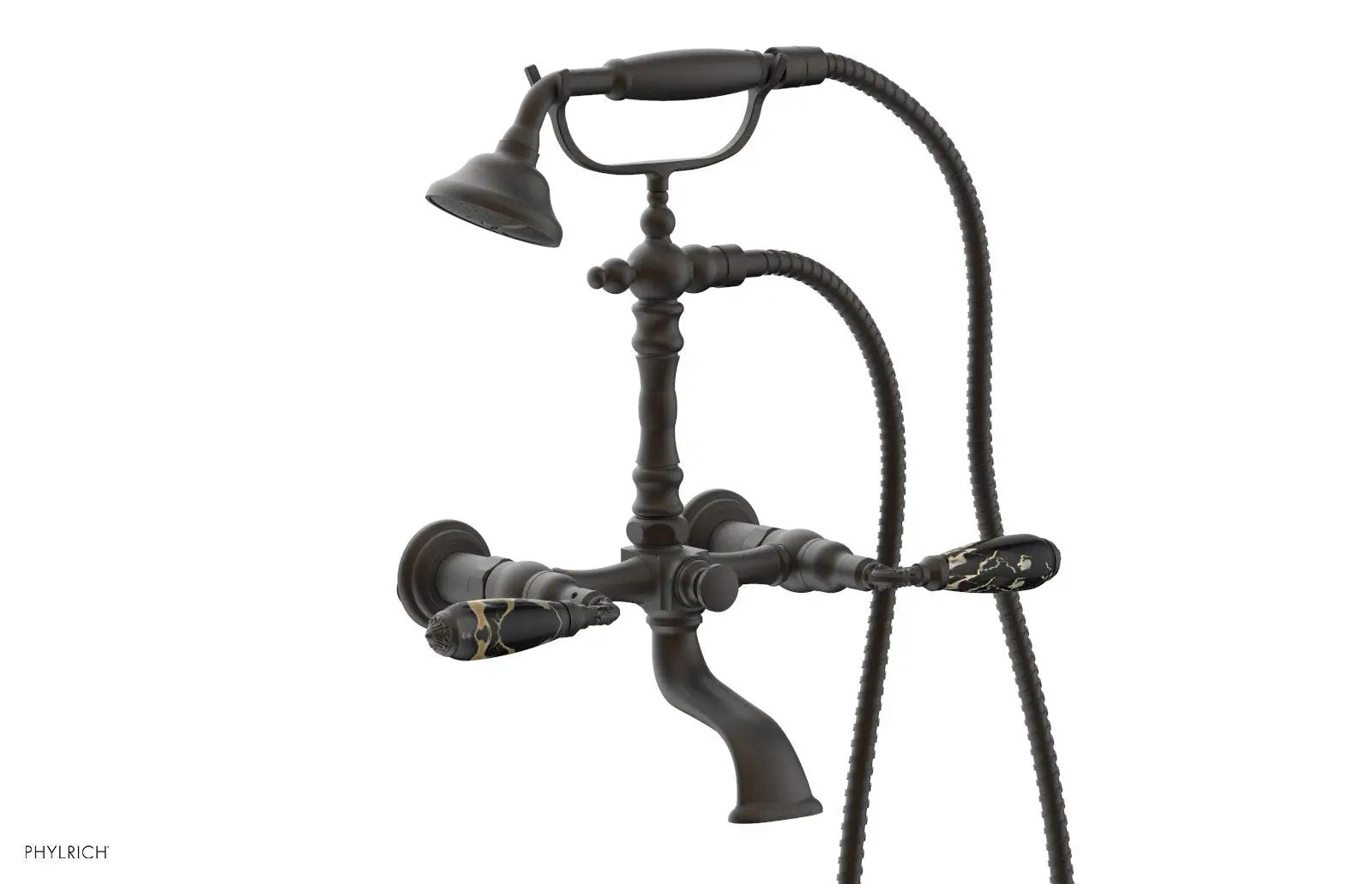 Phylrich VALENCIA Exposed Tub & Hand Shower - Black Marble Lever Handle by Phylrich