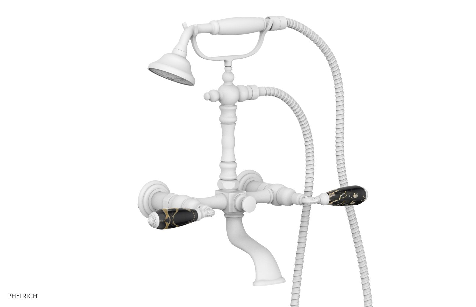 Phylrich VALENCIA Exposed Tub & Hand Shower - Black Marble Lever Handle