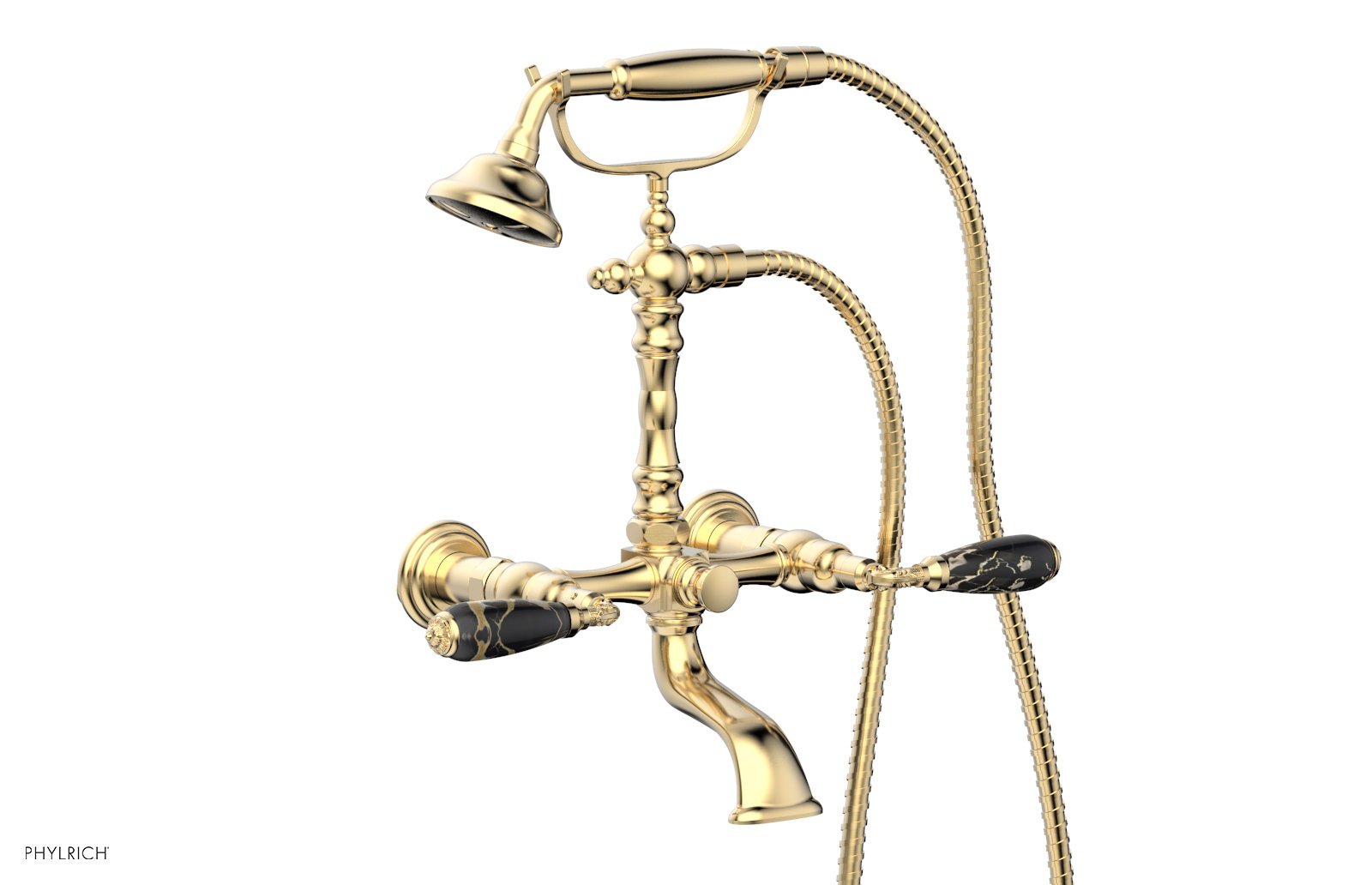 Phylrich VALENCIA Exposed Tub & Hand Shower - Black Marble Lever Handle