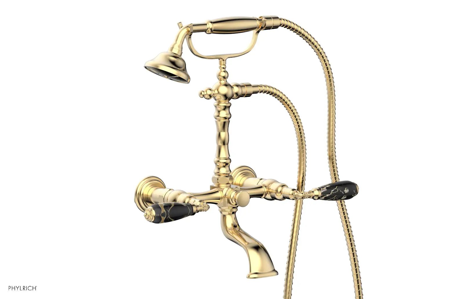 Phylrich VALENCIA Exposed Tub & Hand Shower - Black Marble Lever Handle by Phylrich