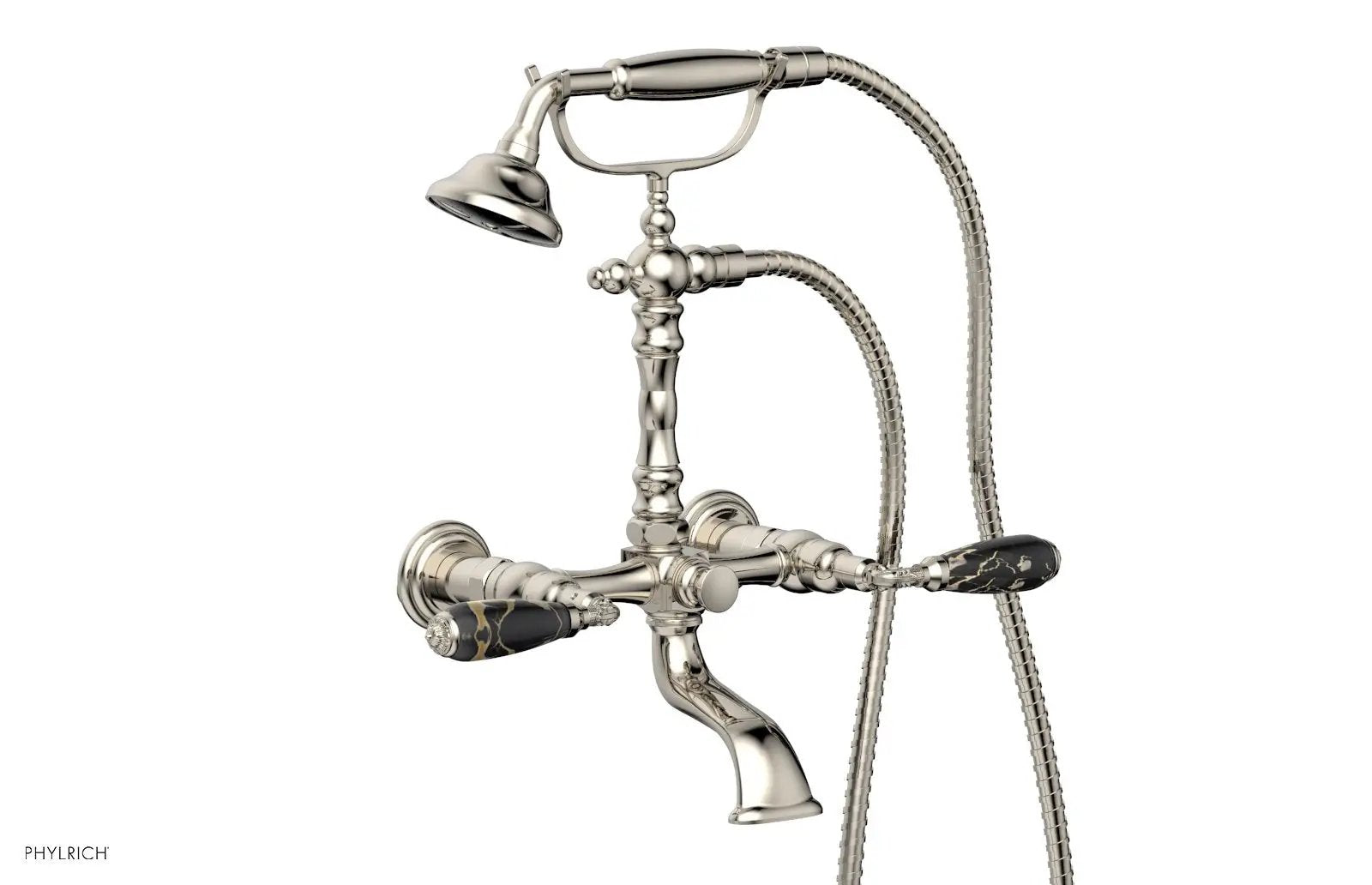 Phylrich VALENCIA Exposed Tub & Hand Shower - Black Marble Lever Handle by Phylrich