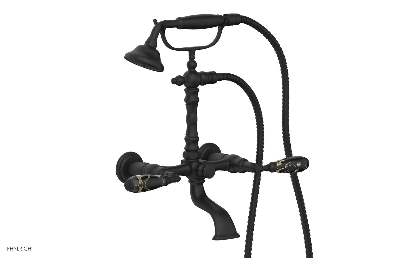 Phylrich VALENCIA Exposed Tub & Hand Shower - Black Marble Lever Handle by Phylrich